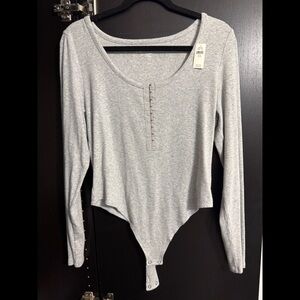 Aerie Heather Gray Long Sleeve Bodysuit